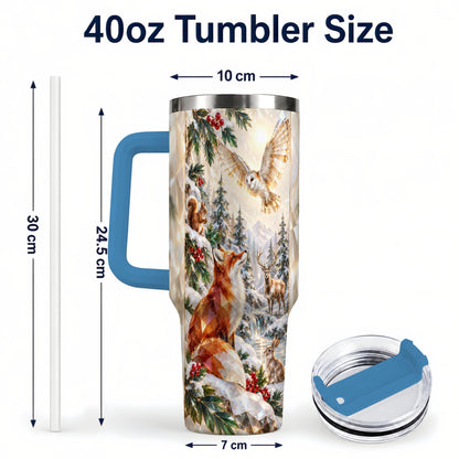 #pl[40oz|Blue] Crystal Winter Forest 40oz Tumbler with Handle, Woodland Animals Travel Cup