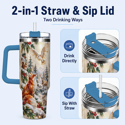 #pl[40oz|Blue] Crystal Winter Forest 40oz Tumbler with Handle, Woodland Animals Travel Cup