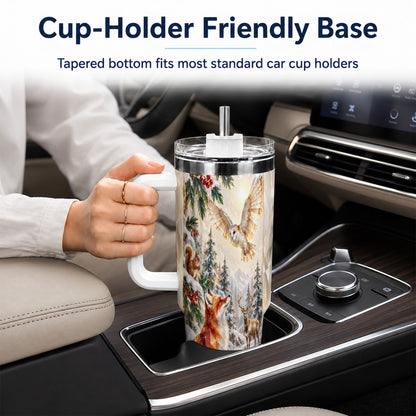 Crystal Winter Forest 40oz Tumbler with Handle, Woodland Animals Travel Cup