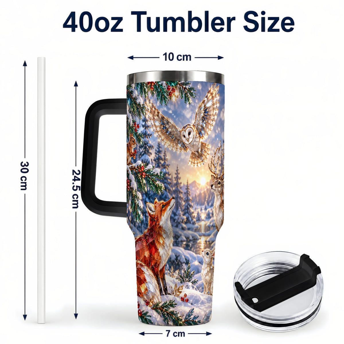 #pl[40oz|Black] Winter Woodland 40oz Tumbler, Wildlife Stainless Steel Travel Cup