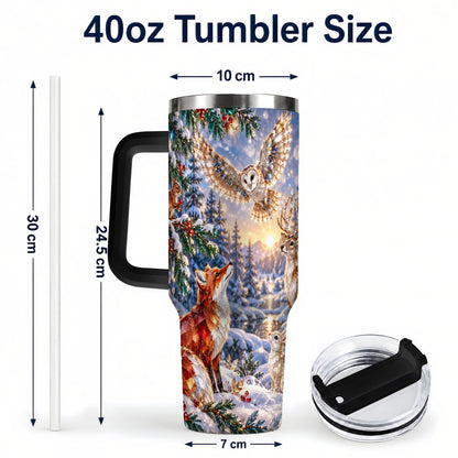 #pl[40oz|Black] Winter Woodland 40oz Tumbler, Wildlife Stainless Steel Travel Cup