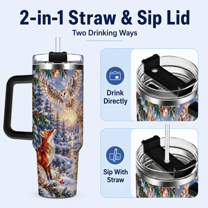 #pl[40oz|Black] Winter Woodland 40oz Tumbler, Wildlife Stainless Steel Travel Cup