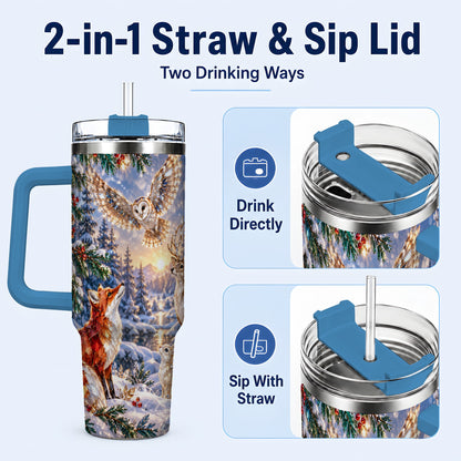 #pl[40oz|Blue] Winter Woodland 40oz Tumbler, Wildlife Stainless Steel Travel Cup