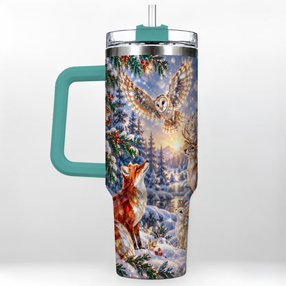 #pl[40oz|Green] Winter Woodland 40oz Tumbler, Wildlife Stainless Steel Travel Cup