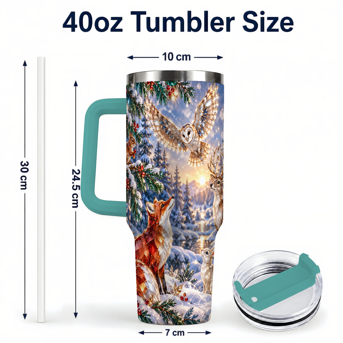 #pl[40oz|Green] Winter Woodland 40oz Tumbler, Wildlife Stainless Steel Travel Cup