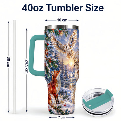 #pl[40oz|Green] Winter Woodland 40oz Tumbler, Wildlife Stainless Steel Travel Cup