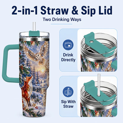#pl[40oz|Green] Winter Woodland 40oz Tumbler, Wildlife Stainless Steel Travel Cup