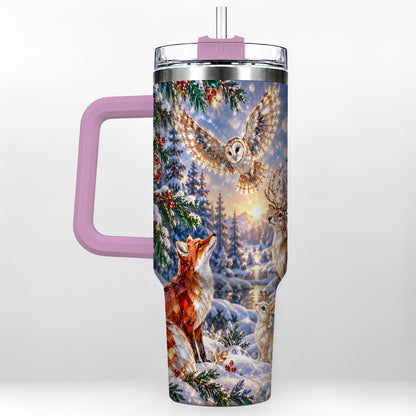 #pl[40oz|Pink] Winter Woodland 40oz Tumbler, Wildlife Stainless Steel Travel Cup