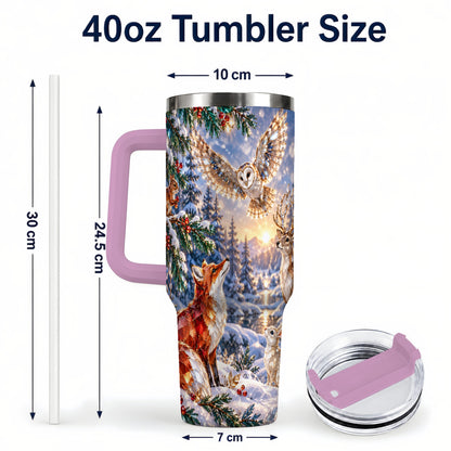 #pl[40oz|Pink] Winter Woodland 40oz Tumbler, Wildlife Stainless Steel Travel Cup