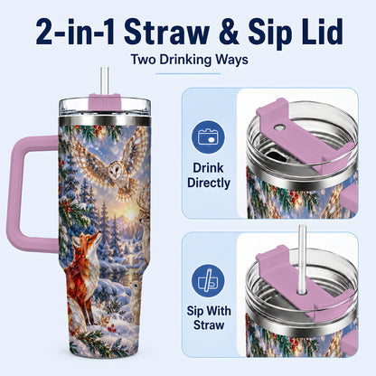 #pl[40oz|Pink] Winter Woodland 40oz Tumbler, Wildlife Stainless Steel Travel Cup