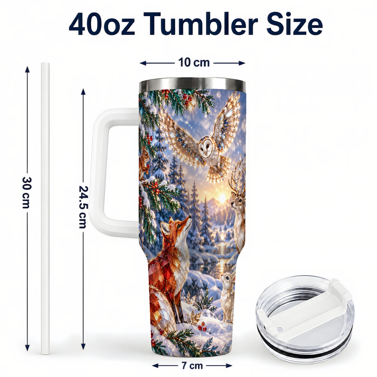 #pl[40oz|White] Winter Woodland 40oz Tumbler, Wildlife Stainless Steel Travel Cup