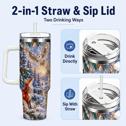 #pl[40oz|White] Winter Woodland 40oz Tumbler, Wildlife Stainless Steel Travel Cup