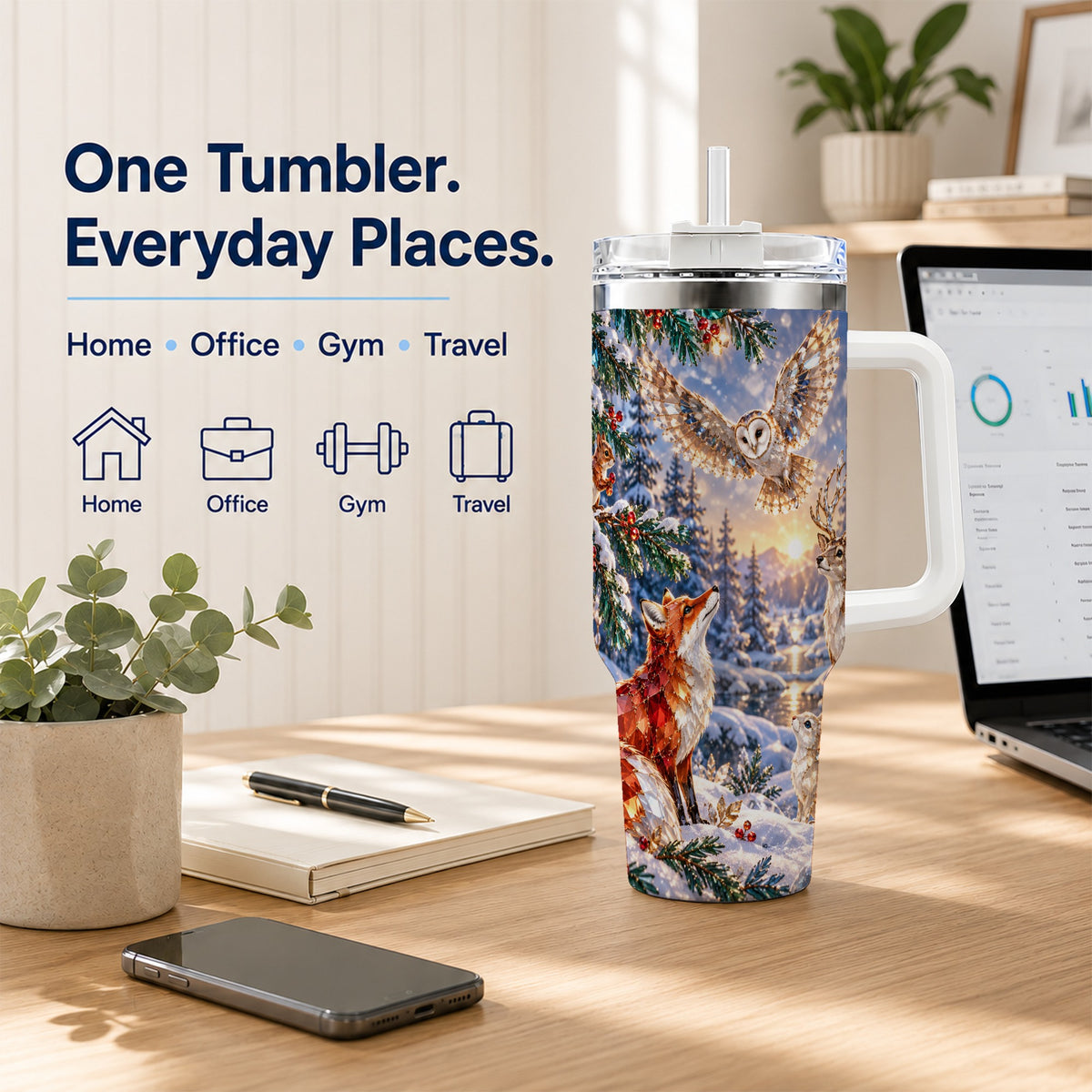 Winter Woodland 40oz Tumbler, Wildlife Stainless Steel Travel Cup