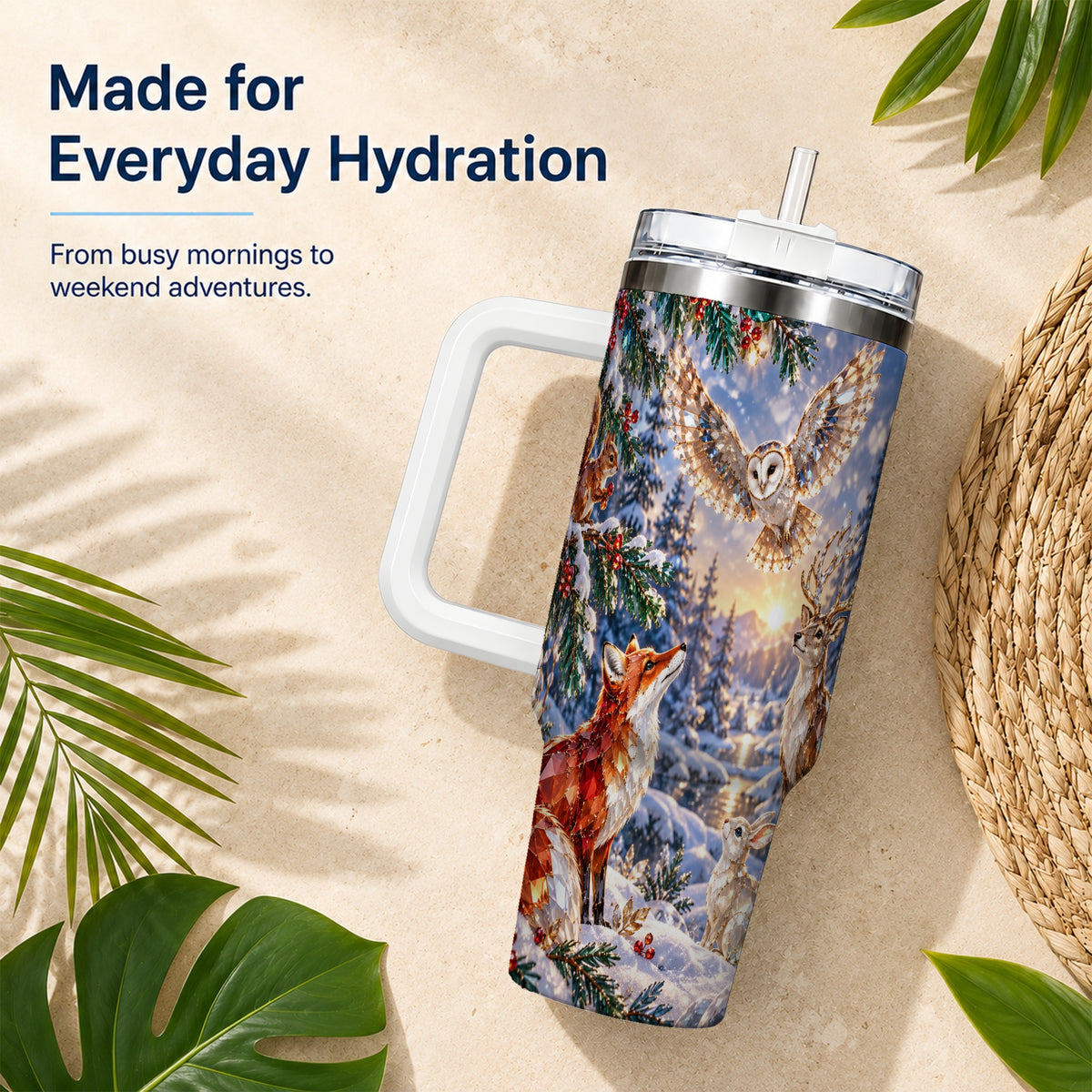 Winter Woodland 40oz Tumbler, Wildlife Stainless Steel Travel Cup