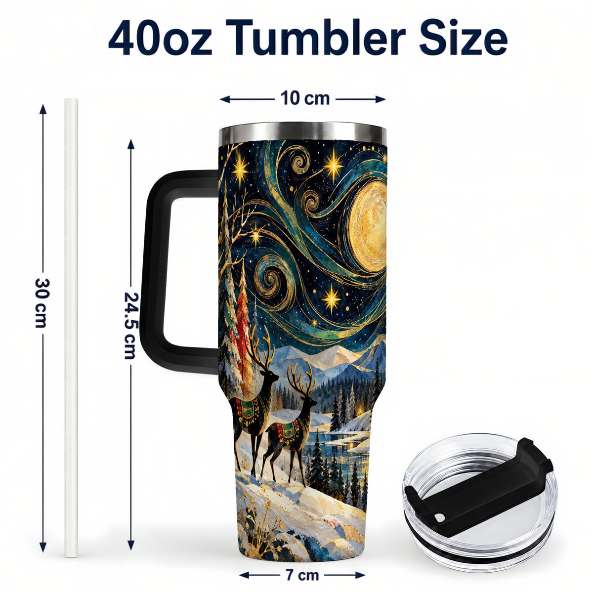 #pl[40oz|Black] Starry Winter Deer 40oz Tumbler, Celestial Stainless Steel Travel Cup