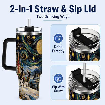 #pl[40oz|Black] Starry Winter Deer 40oz Tumbler, Celestial Stainless Steel Travel Cup