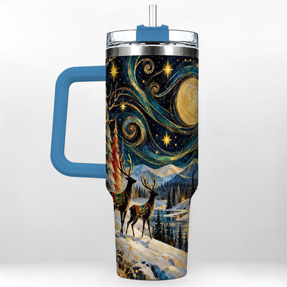 #pl[40oz|Blue] Starry Winter Deer 40oz Tumbler, Celestial Stainless Steel Travel Cup