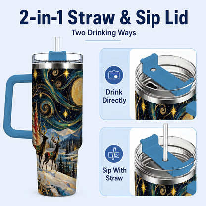 #pl[40oz|Blue] Starry Winter Deer 40oz Tumbler, Celestial Stainless Steel Travel Cup