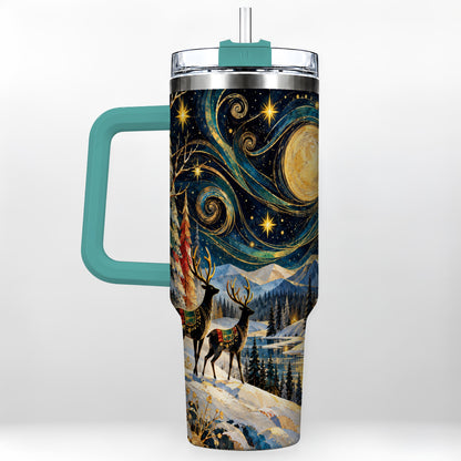 #pl[40oz|Green] Starry Winter Deer 40oz Tumbler, Celestial Stainless Steel Travel Cup