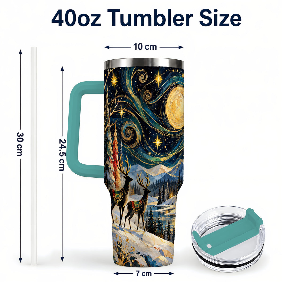 #pl[40oz|Green] Starry Winter Deer 40oz Tumbler, Celestial Stainless Steel Travel Cup
