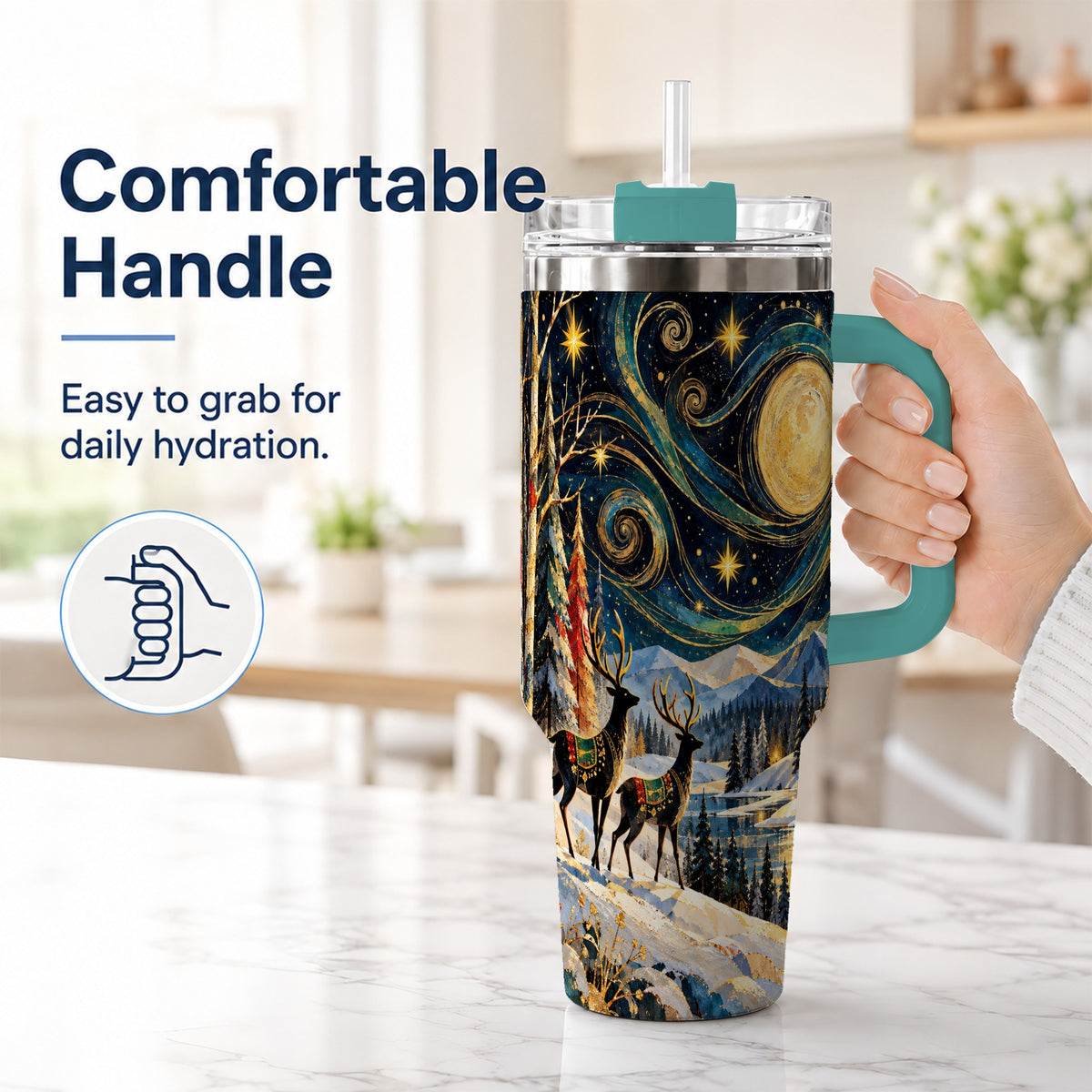 #pl[40oz|Green] Starry Winter Deer 40oz Tumbler, Celestial Stainless Steel Travel Cup
