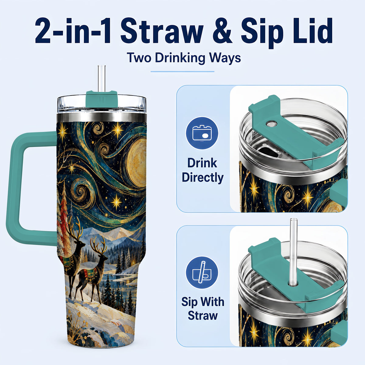 #pl[40oz|Green] Starry Winter Deer 40oz Tumbler, Celestial Stainless Steel Travel Cup