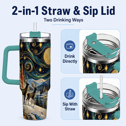 #pl[40oz|Green] Starry Winter Deer 40oz Tumbler, Celestial Stainless Steel Travel Cup