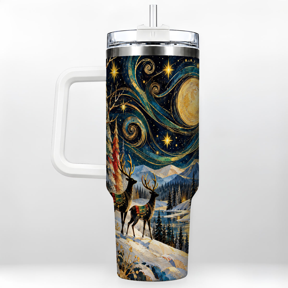 Starry Winter Deer 40oz Tumbler, Celestial Stainless Steel Travel Cup
