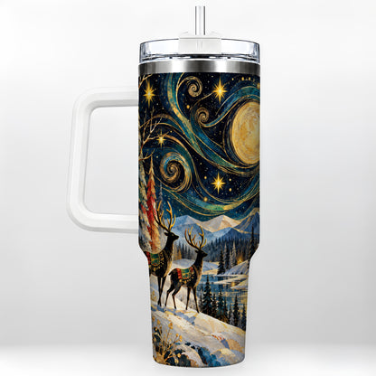 Starry Winter Deer 40oz Tumbler, Celestial Stainless Steel Travel Cup