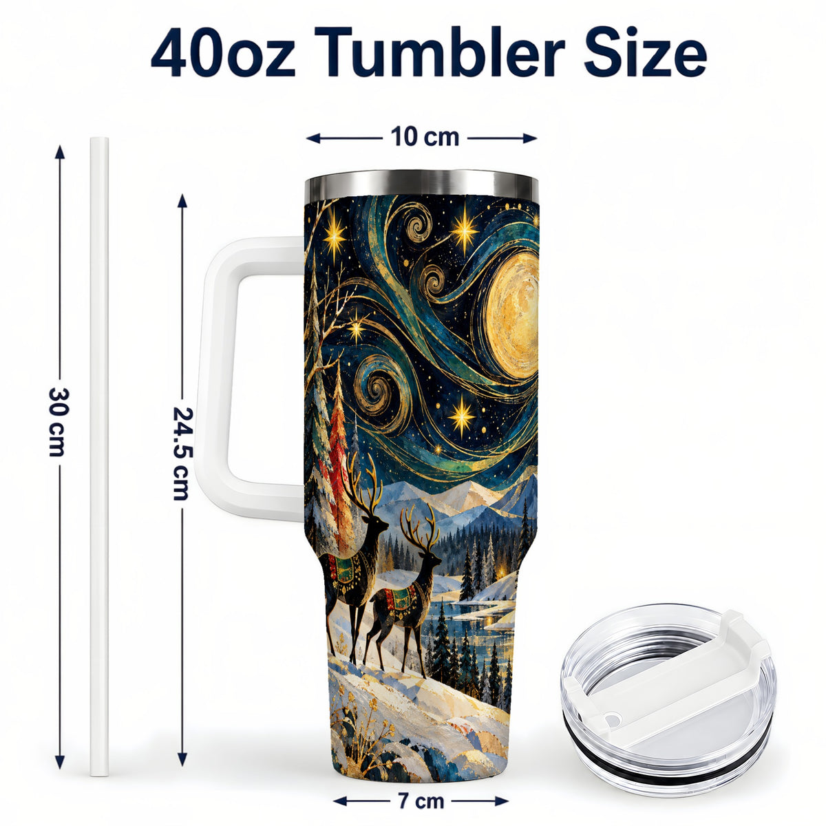 #pl[40oz|White] Starry Winter Deer 40oz Tumbler, Celestial Stainless Steel Travel Cup