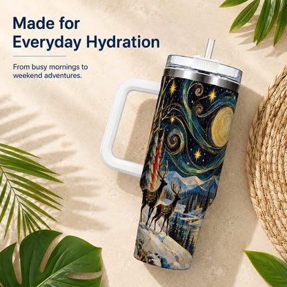 Starry Winter Deer 40oz Tumbler, Celestial Stainless Steel Travel Cup