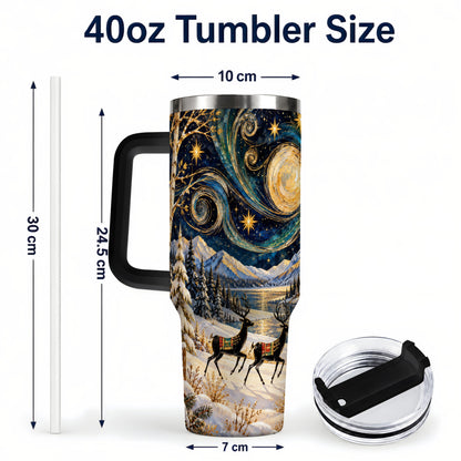 #pl[40oz|Black] Winter Deer Lake 40oz Tumbler, Starry Night Stainless Steel Travel Cup