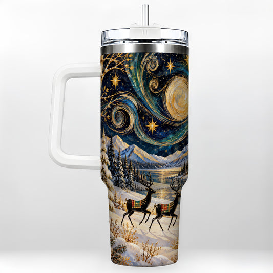 Winter Deer Lake 40oz Tumbler, Starry Night Stainless Steel Travel Cup