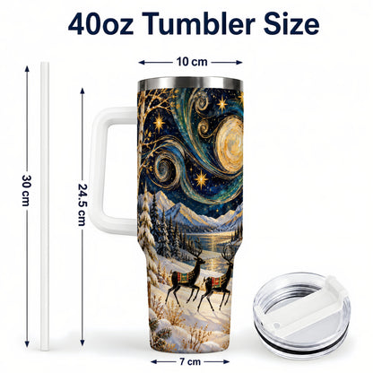 #pl[40oz|White] Winter Deer Lake 40oz Tumbler, Starry Night Stainless Steel Travel Cup