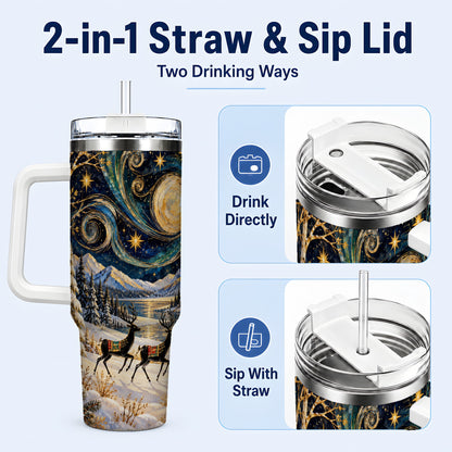 #pl[40oz|White] Winter Deer Lake 40oz Tumbler, Starry Night Stainless Steel Travel Cup