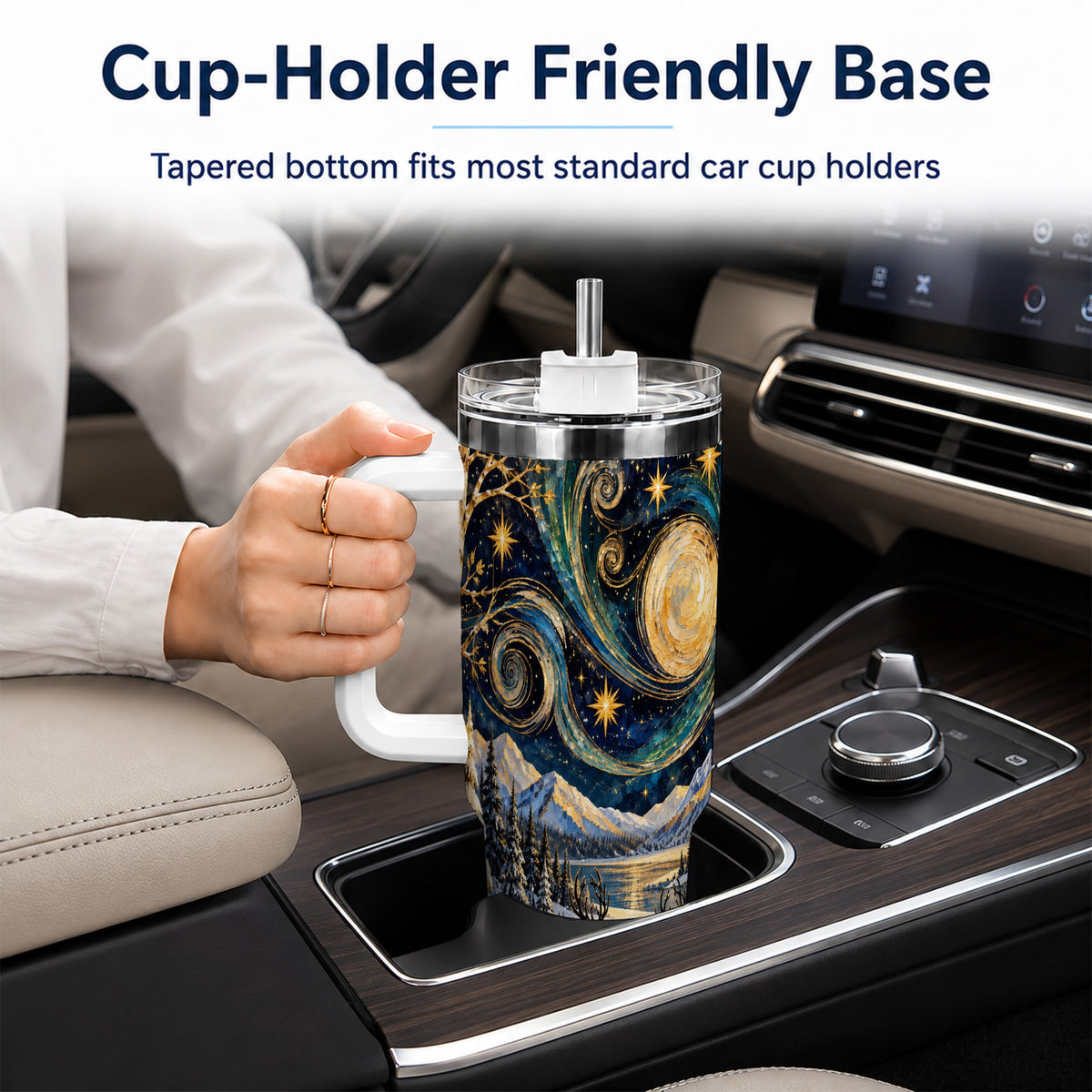 Winter Deer Lake 40oz Tumbler, Starry Night Stainless Steel Travel Cup