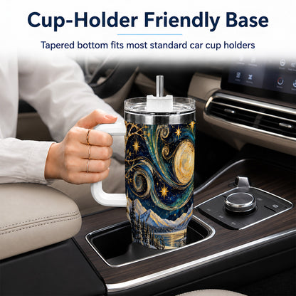 Winter Deer Lake 40oz Tumbler, Starry Night Stainless Steel Travel Cup