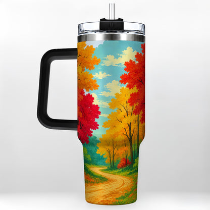 #pl[40oz|Black] Autumn Forest 40oz Tumbler, Fall Foliage Stainless Steel Travel Cup