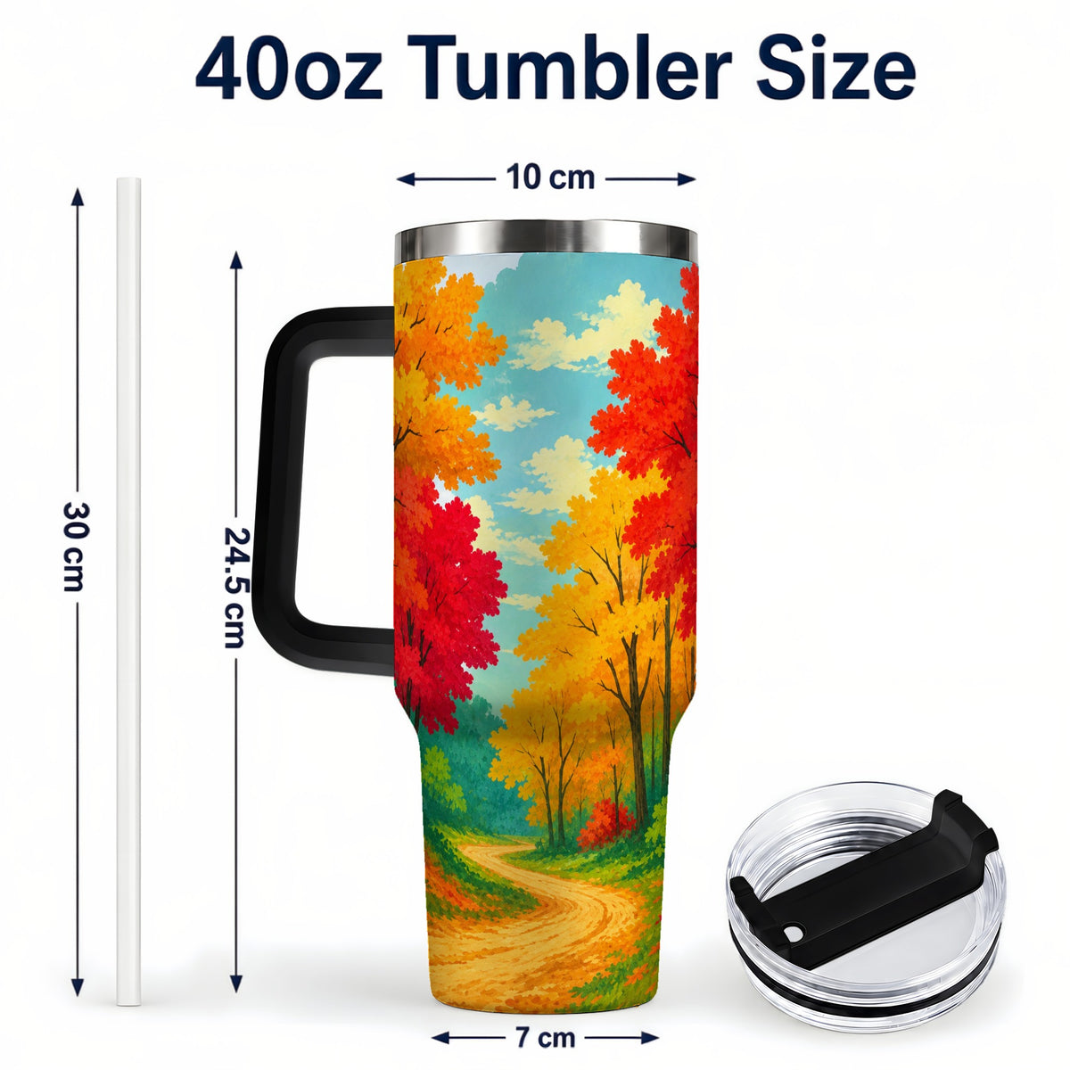 #pl[40oz|Black] Autumn Forest 40oz Tumbler, Fall Foliage Stainless Steel Travel Cup