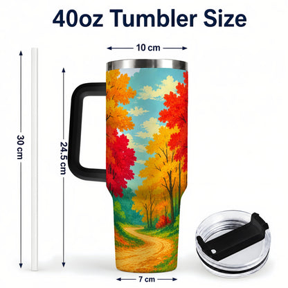 #pl[40oz|Black] Autumn Forest 40oz Tumbler, Fall Foliage Stainless Steel Travel Cup