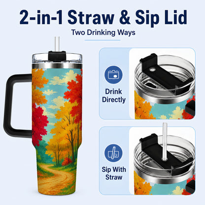 #pl[40oz|Black] Autumn Forest 40oz Tumbler, Fall Foliage Stainless Steel Travel Cup