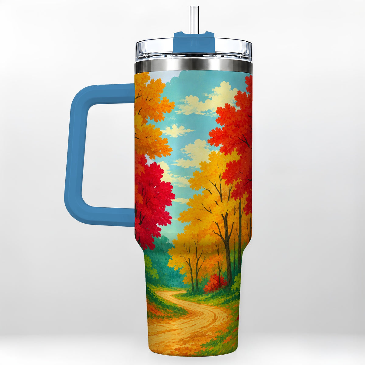 #pl[40oz|Blue] Autumn Forest 40oz Tumbler, Fall Foliage Stainless Steel Travel Cup