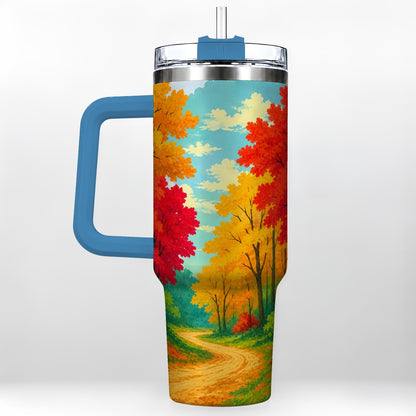 #pl[40oz|Blue] Autumn Forest 40oz Tumbler, Fall Foliage Stainless Steel Travel Cup