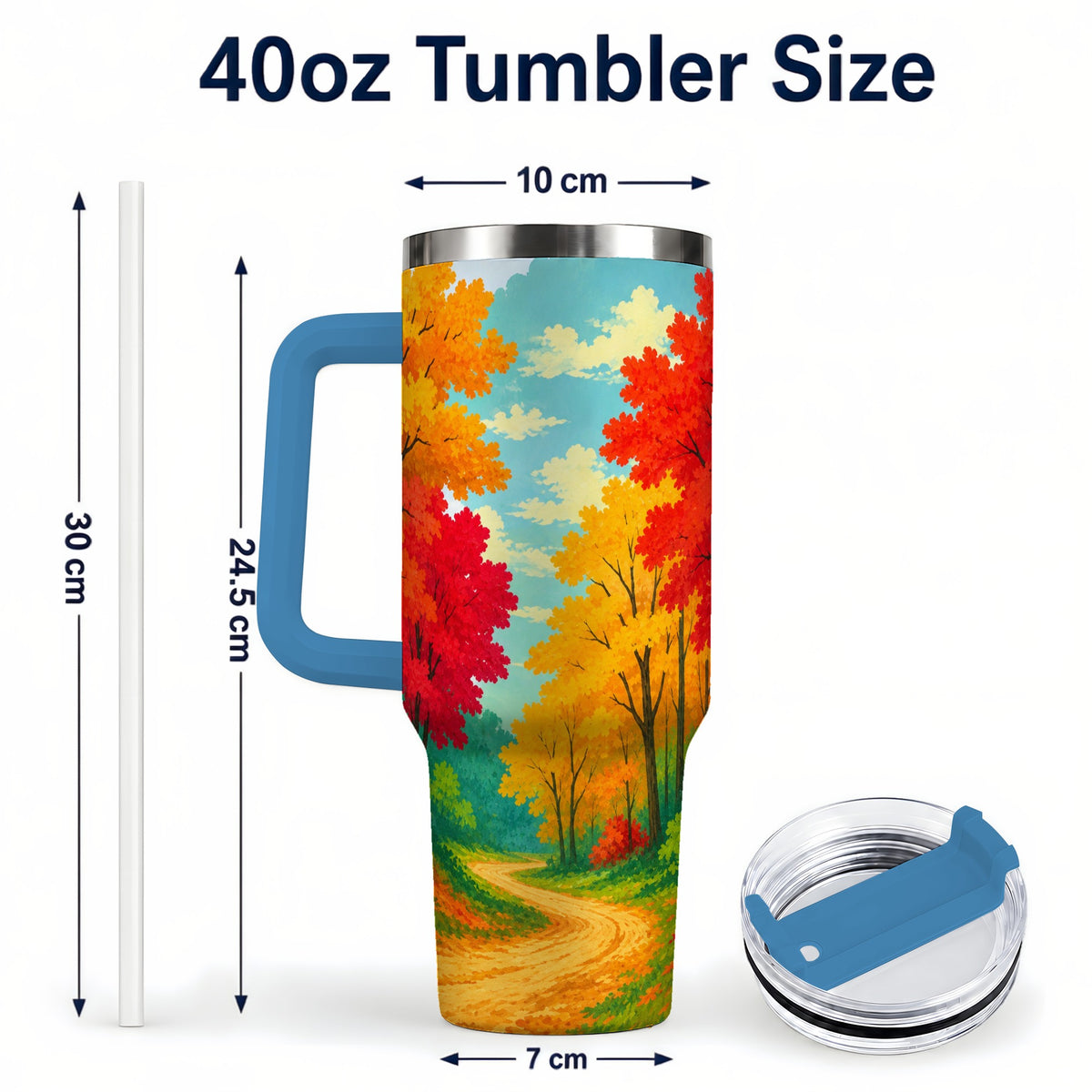 #pl[40oz|Blue] Autumn Forest 40oz Tumbler, Fall Foliage Stainless Steel Travel Cup