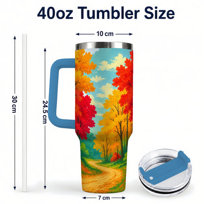#pl[40oz|Blue] Autumn Forest 40oz Tumbler, Fall Foliage Stainless Steel Travel Cup