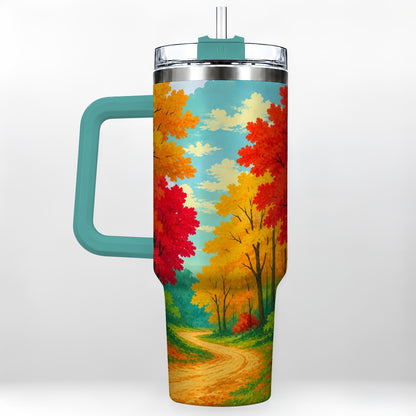 #pl[40oz|Green] Autumn Forest 40oz Tumbler, Fall Foliage Stainless Steel Travel Cup