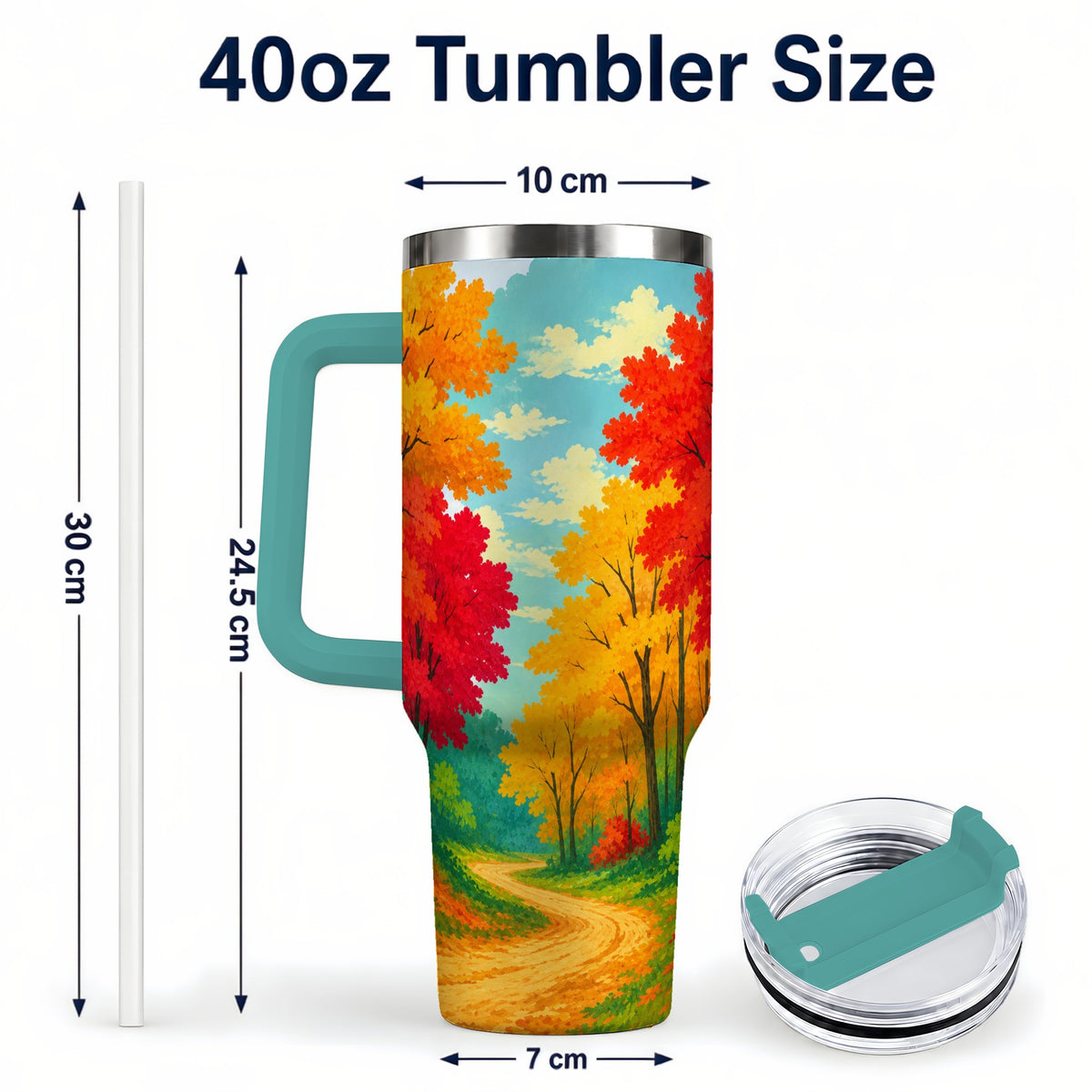 #pl[40oz|Green] Autumn Forest 40oz Tumbler, Fall Foliage Stainless Steel Travel Cup