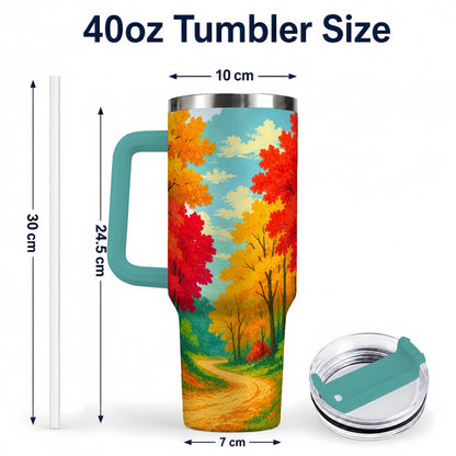 #pl[40oz|Green] Autumn Forest 40oz Tumbler, Fall Foliage Stainless Steel Travel Cup