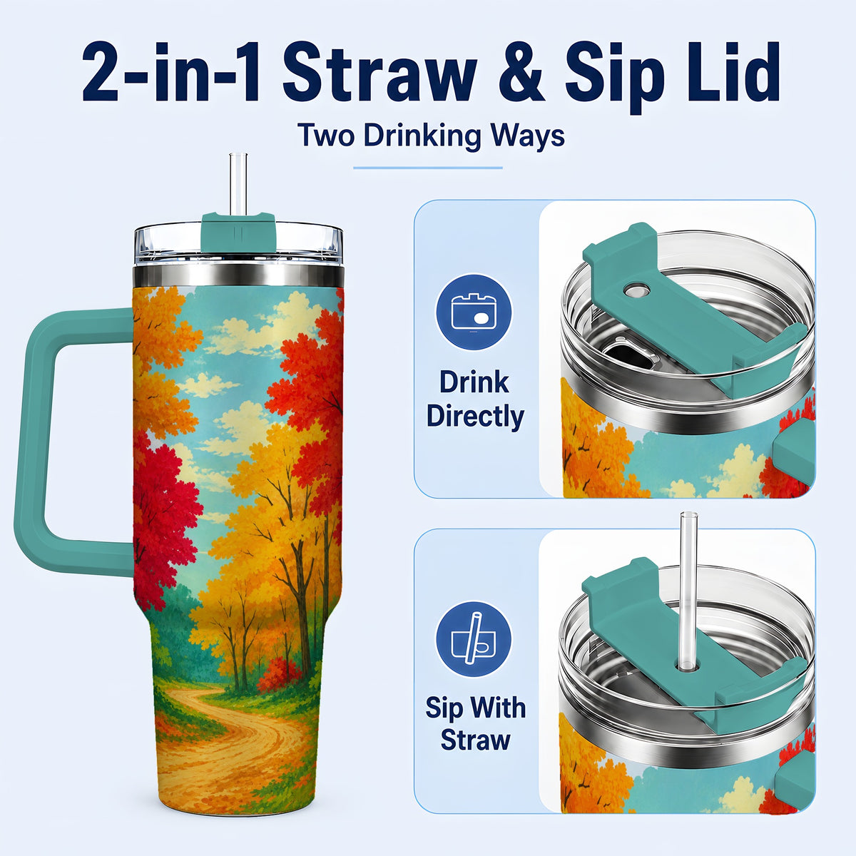 #pl[40oz|Green] Autumn Forest 40oz Tumbler, Fall Foliage Stainless Steel Travel Cup