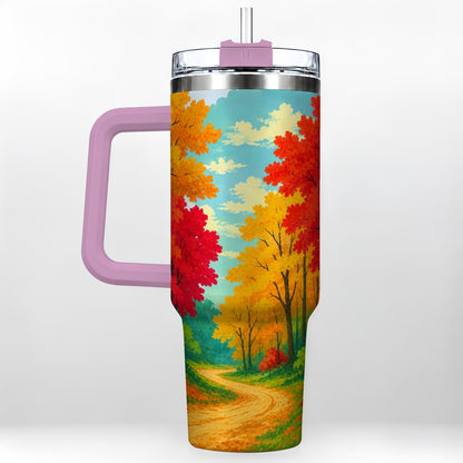 #pl[40oz|Pink] Autumn Forest 40oz Tumbler, Fall Foliage Stainless Steel Travel Cup